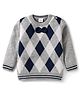 Babyhug Knitted Full Sleeves Pullover Sweater with Argyle Design & Bow Applique - Grey