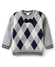 Babyhug Knitted Full Sleeves Pullover Sweater with Argyle Design & Bow Applique - Grey