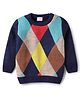 Babyhug Knitted Full Sleeves Pullover Sweater With Argyle Design - Navy Blue