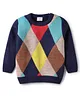 Babyhug Knitted Full Sleeves Pullover Sweater With Argyle Design - Navy Blue