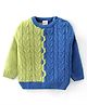 Babyhug Knitted Full Sleeves Sweater Color Block with Cable Knit Design - Green & Blue
