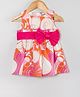 Hugsntugs Sleeveless Abstract Printed & Bow Detailed Dress - Pink & Orange