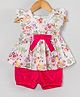 Hugsntugs Frill Sleeves Floral Printed Dress With Shorts - White
