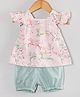Hugsntugs Frill Sleeves Unicorns Printed Dress With Shorts - Pink