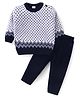 Babyhug Knit Full Sleeves Pullover Sweater & Pant Set Chevron Design - Navy Blue