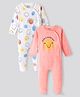 Bonfino 100% Cotton Full Sleeves All Over Printed Sleepsuits Pack Of 2 - White & Coral
