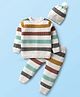 Babyhug Cotton Knit Full Sleeves Striped Sweater Set with Cap - White