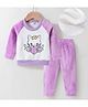 Kookie Kids Full Sleeves Winter Wear Night Suit with Kitty Embroidered - Purple