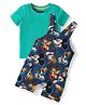Babyhug Disney Cotton Knit Half Sleeves T-Shirt & Dungaree with Mickey Mouse Graphics - Navy Blue & Green