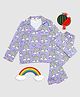 Pyjama Party Pure Cotton Woven Full Sleeves Rainbow Printed Coordinating Night Suit Set - Purple