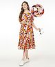 Bella Mama Woven Ballon Sleeves Flower Printed Maternity Dress With Pocket - Multicolor