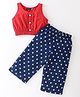 Tiara Sleeveless Solid Crop Top & Polka Dots Printed Palazzo Set - Red