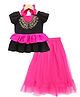 Twisha Half Sleeves Floral Printed Top With Ghagra - Black & Pink