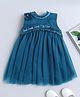 Many frocks &  Sleevless Flower Applique Detailed Pleated Dress - Blue