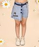 Cutecumber Bear Patch Embellished Warp Style Shorts - Blue
