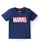 Babyhug Marvel Cotton Knit Half Sleeves T-Shirt with Text Print and Foil Print Detailing - Navy Blue