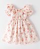 Kookie Kids Half Sleeves Party Frock with Floral Applique & Bow Detailing - Beige