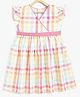 Campana 100% Cotton Frill Sleeves Checked Dress - Pink & Multi Colour