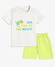 Campana 100% Cotton Jersey Half Sleeves At the Beach Printed T-Shirt With Shorts Set - White & Lime Green