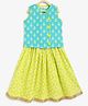Campana 100% Cotton Sleeveless Floral Printed & Lace Embellished Choli & Lehenga Set - Turquoise & Lime Green