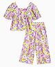 Campana Rayon Puffed Sleeves Floral Printed Coordinating Crop Top & Trousers Set - Yellow & Pink