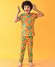 Anthrilo 100% Cotton Knit Half Sleeves Dinosaur Printed Coordinating Night Suit - Orange
