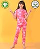 Anthrilo 100% Organic Cotton Knit Half Sleeves Hearts Printed Coordinating Night Suit - Pink
