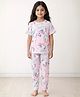 Anthrilo 100% Organic Cotton Knit Half Sleeves Unicorn Heart Printed Coordinating Night Suit - Pink