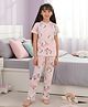 Anthrilo 100% Organic Cotton Knit Half Sleeves Unicorn Heart Printed Coordinating Night Suit - Pink
