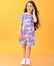 Anthrilo 100% Organic Cotton Half Sleeves Unicorn Printed Dress - Purple