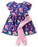 Babyhug Cotton Jersey Knit Half Sleeves Frock with Stockings Floral Print - Navy Blue