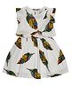 Young Birds Frill Sleeves Feathers Printed Dress - Green