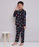 KID1 Poplin Woven Full Sleeves Baby Monster Printed Coordinating Night Suit Set - Blue