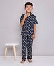 KID1 Poplin Woven Half Sleeves Car Printed Coordinating Night Suit Set - Navy Blue