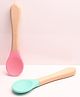 THE LITTLE LOOKERS Silicone Spoon with Bamboo Handle, BPA Free Feeding Spoons for Baby/Kids/Toddlers - Pink & Green (Pack of 2)