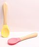 THE LITTLE LOOKERS Silicone Spoon with Bamboo Handle, BPA Free Feeding Spoons for Baby/Kids/Toddlers - Pink & Yellow (Pack of 2)