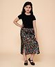 Piccolo Half Sleeves Solid Tee With Sequin Embellished Side Slit Skirt Set -  Black