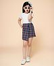 Piccolo Half Sleeves Solid Tee With Checked Flap Skirt -  Blue & White