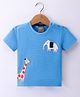 Little Kangaroos 100% Cotton Woven Half Sleeves T-Shirt Animal Patch- Blue