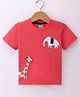 Little Kangaroos 100% Cotton Woven Half Sleeves T-Shirt Animal Patch- Red