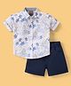 Little Kangaroos 100% Cotton Half Sleeves Shirt & Shorts Set with Leaf Print - Blue