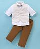 Little Kangaroos 100% Cotton Full Sleeves Striped 3 Pieces Party Suit - Beige