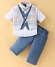 Little Kangaroos 100% Cotton Full Sleeves Checks 3 Pieces Party Suit -Blue