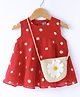 Little Kangaroos Sleeveless Party Top with Sling Bag  Floral Embroidery & Applique - Red