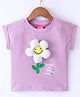 Little Kangaroos 100% Cotton Half Sleeves T-Shirt with Floral Applique - Purple