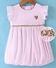 Little Kangaroos Frill Sleeves Sequins Detailing Glittery Frock - Pink