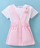 Little Kangaroos 100% Cotton Lycra Woven Half Sleeves  Frock with Inner T-Shirt  Bunny Applique - Pink