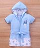 Pink Rabbit Terry Half Sleeves Hooded Bath Robe Big Smile Print - Blue