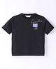Ruff Cotton Knit Half Sleeves T-Shirt with Text Print - Black