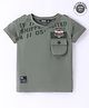 RUFF Knitted Half Sleeves Text Printed T-Shirt - Olive Grey